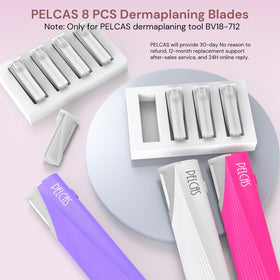Eight blades packaged for convenient, long-term facial care routines