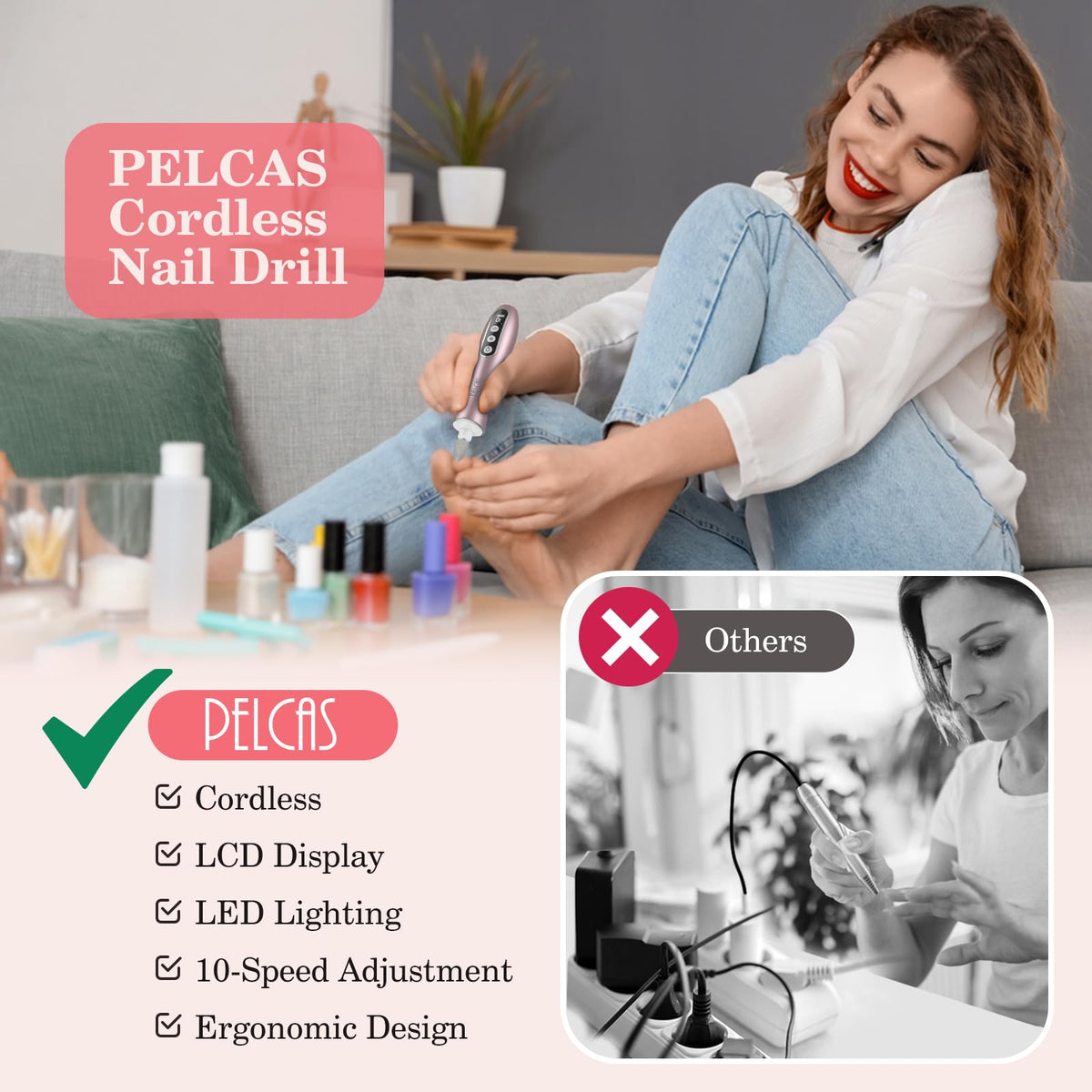 PELCA'S portable ergonomic nail file for natural and acrylic nails