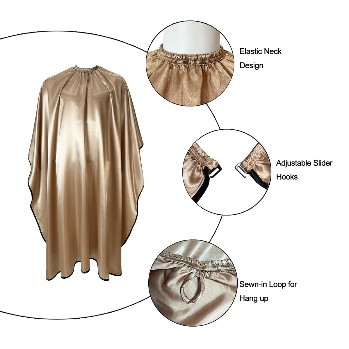 Pelocapa cape with elastic hook design illustrating easy neck fit.