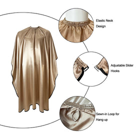 Pelocapa cape with elastic hook design illustrating easy neck fit.
