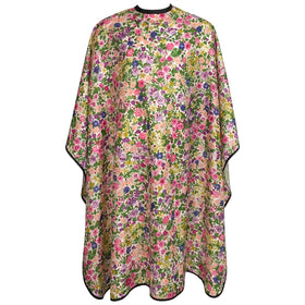 Pelocapa floral-pattern salon cape provides stylish protection during haircuts.
