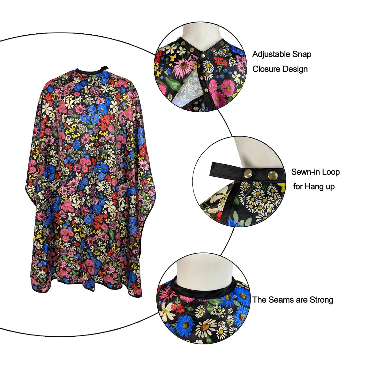 Machine washable Pelocapa cape with durable print that resists fading.