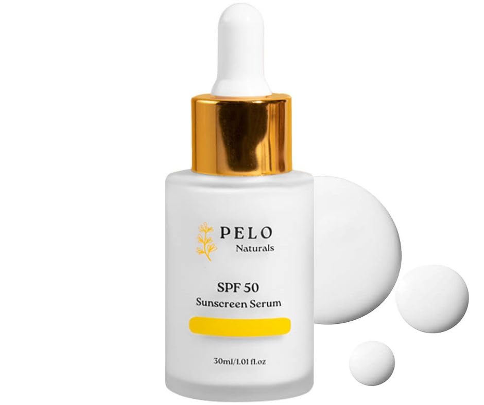 PELO Naturals SPF 50 Serum pump bottle showing lightweight mineral protection.
