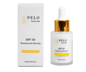 PELO Naturals SPF 50 Serum swatch on skin reveals dewy finish.