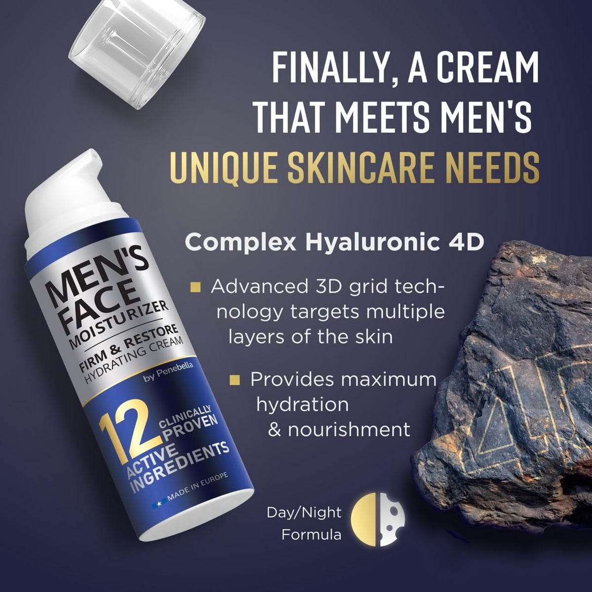 Penebella men's face moisturizer texture close-up shows silky, non-sticky feel