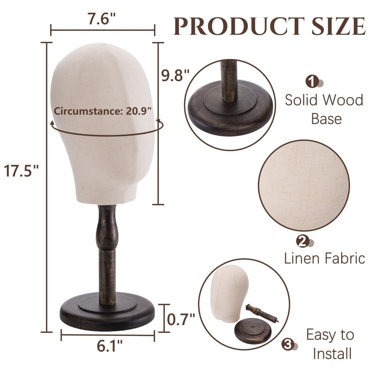 Peohud linen dome model head, front view for professional display