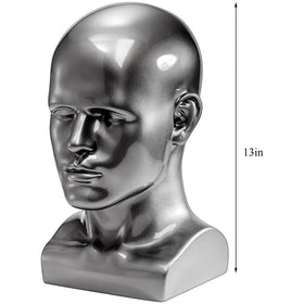 Peohud male mannequin head with size dimensions for accurate wig and accessory fitting.