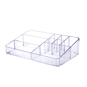 PeoTRIOL clear makeup organizer front view with easy-access cosmetics.