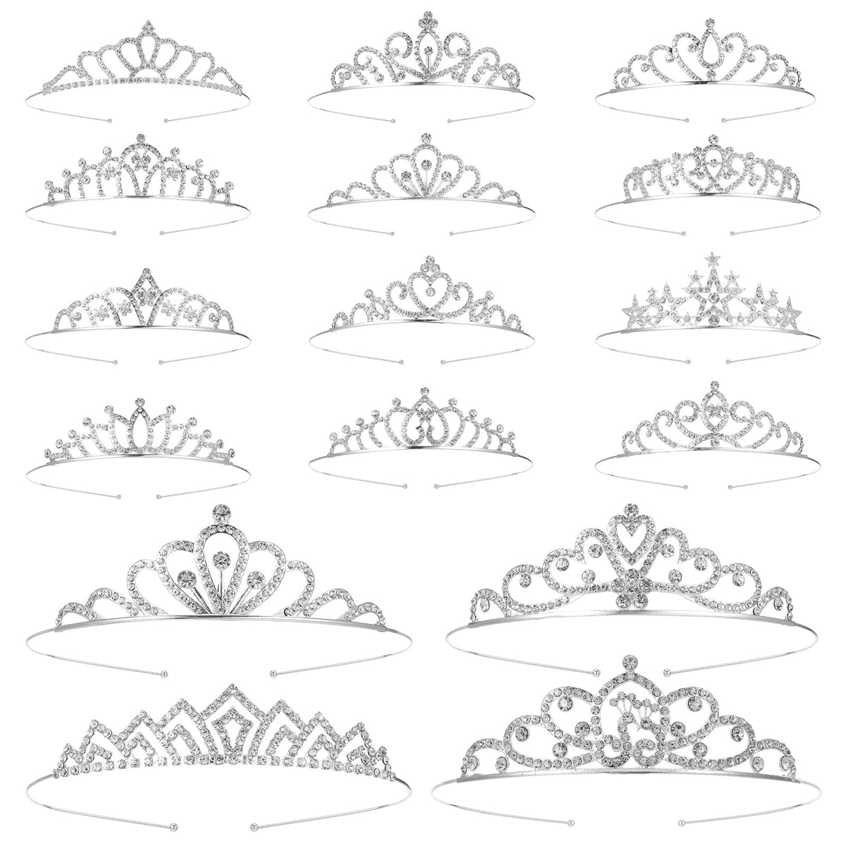 PEOVLVN tiaras in a 16-piece bulk pack for weddings, proms, and festive events.