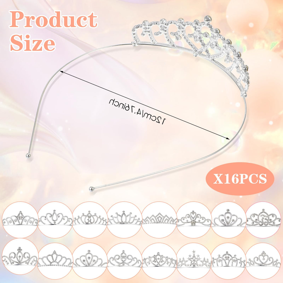 PEOVLVN silver alloy rhinestone tiara with sparkling detail for elegant looks.