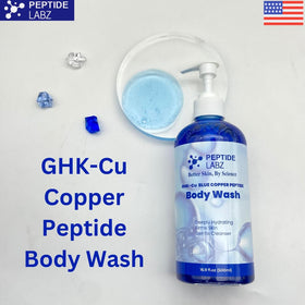 PeptideLabz paraben-free packaging badge highlights safe cleansing.