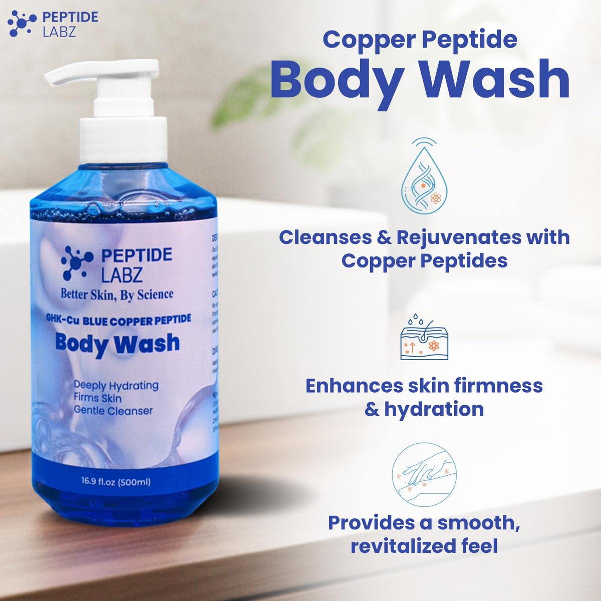 PeptideLabz skin renewal texture close-up hints at improved elasticity.