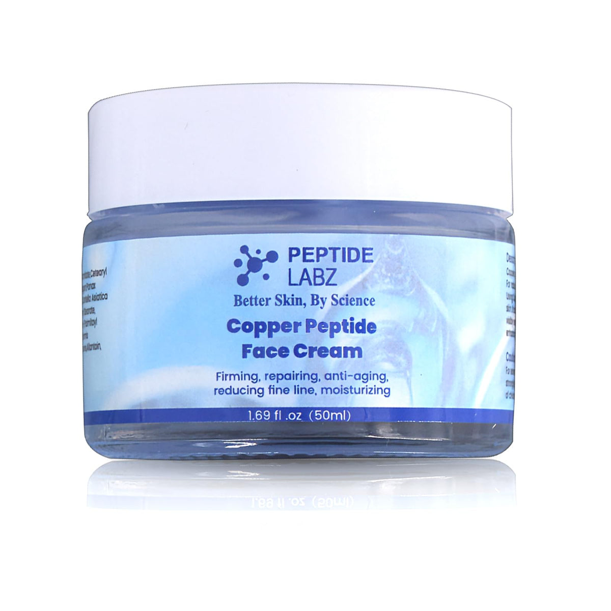 PeptideLabz Copper Peptide Face Cream bottle demonstrates premium anti-aging hydration.