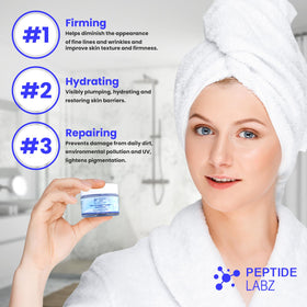 PeptideLabz Cream pump enables controlled application for daily firming.