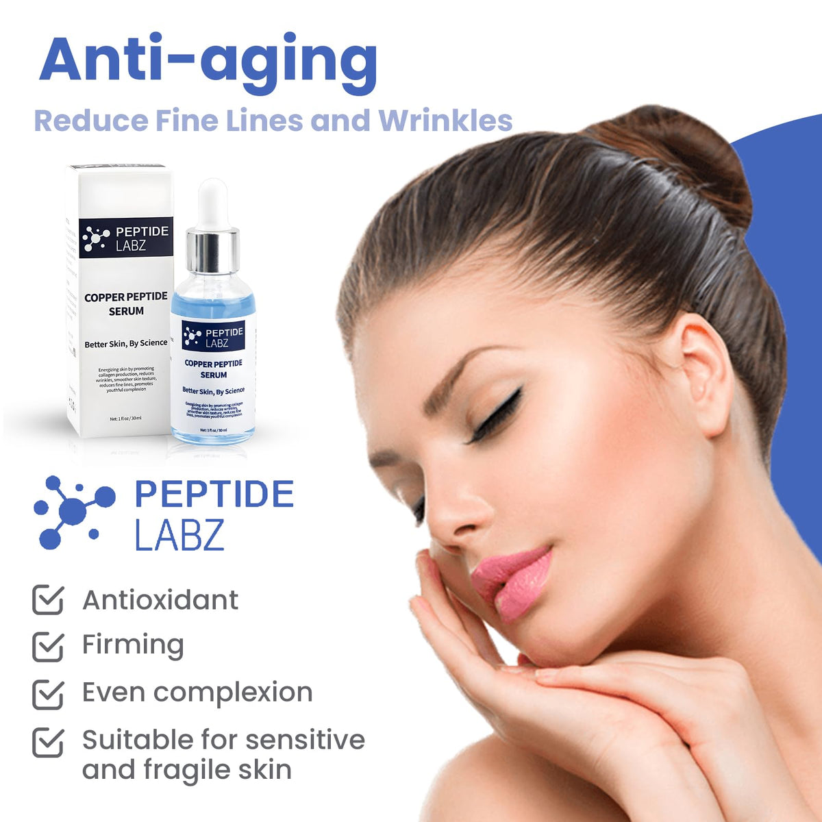 PeptideLabz Serum bottle on vanity for daily skincare routine