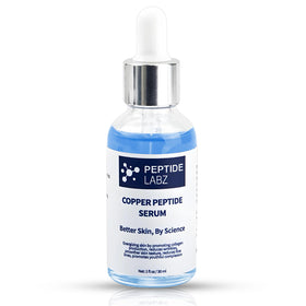 PeptideLabz Copper Peptide Serum bottle close-up showing premium anti-aging formula