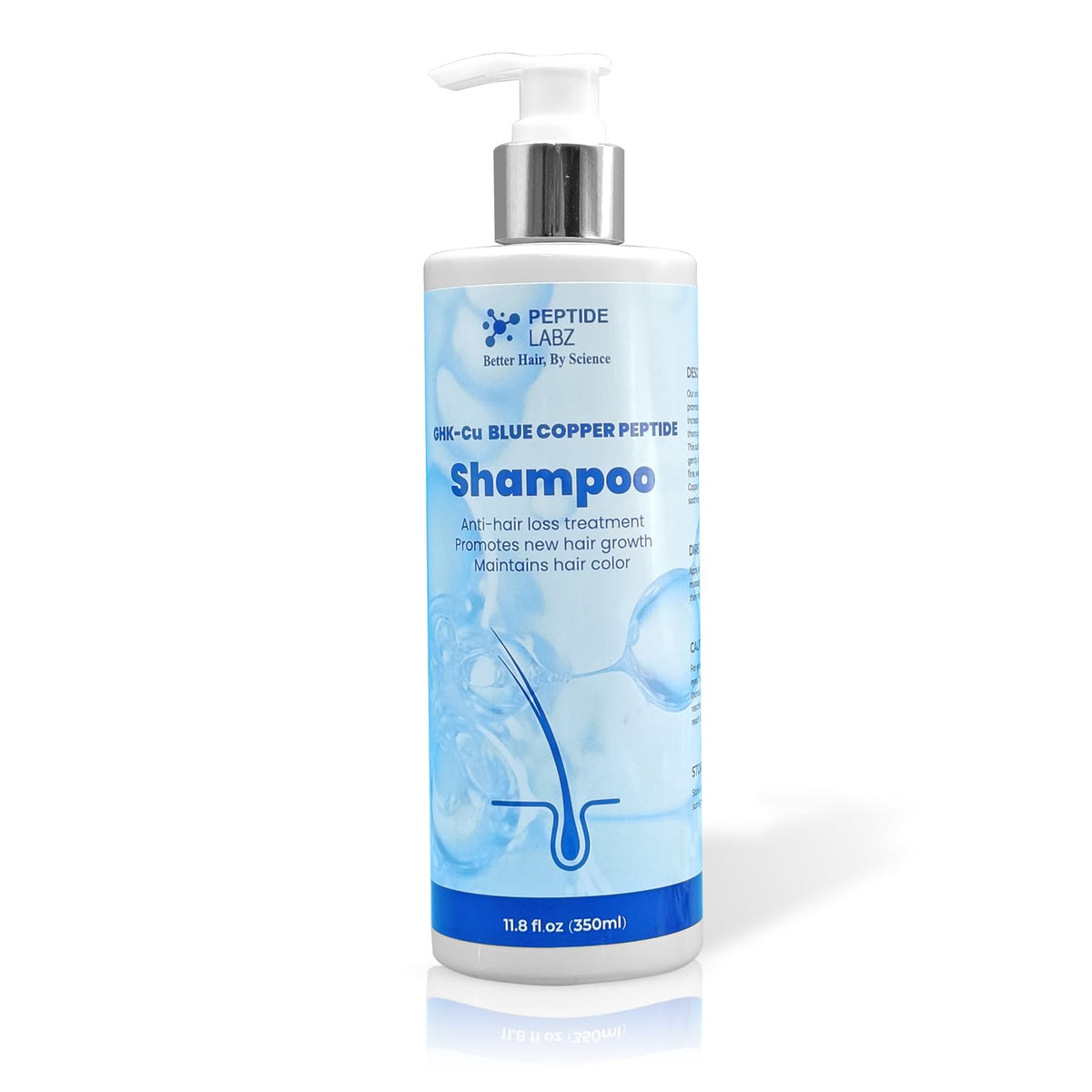 PeptideLabz Copper Peptide Shampoo bottle highlighting premium packaging for hair health