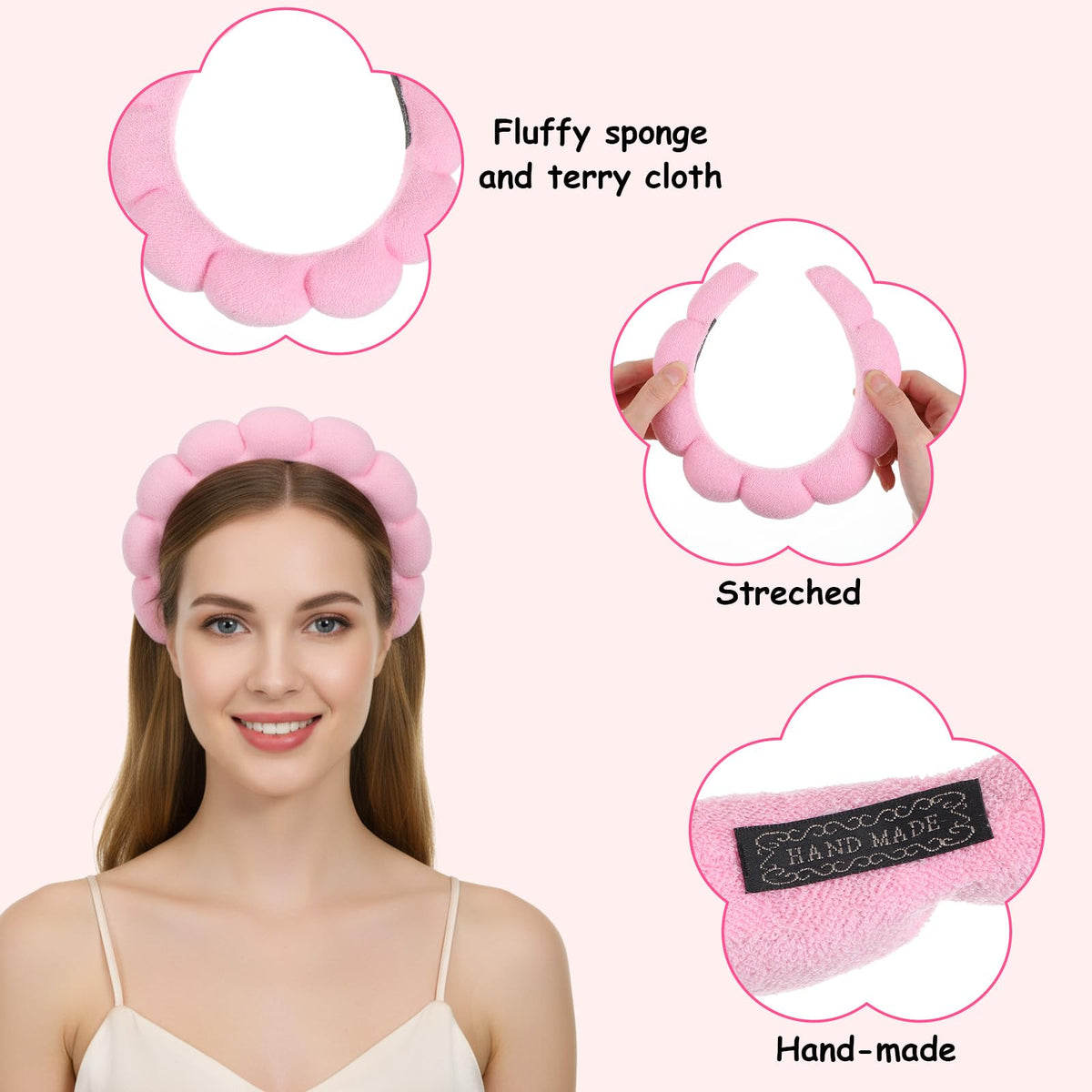 PercyEffie headband stretches to fit most users for comfortable skincare routines.