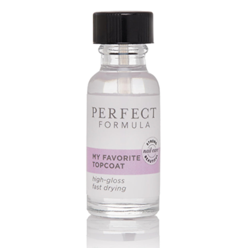 Perfect Formula My Favorite Top Coat bottle closeup offering a clear, high-gloss shine with protection against chipping.
