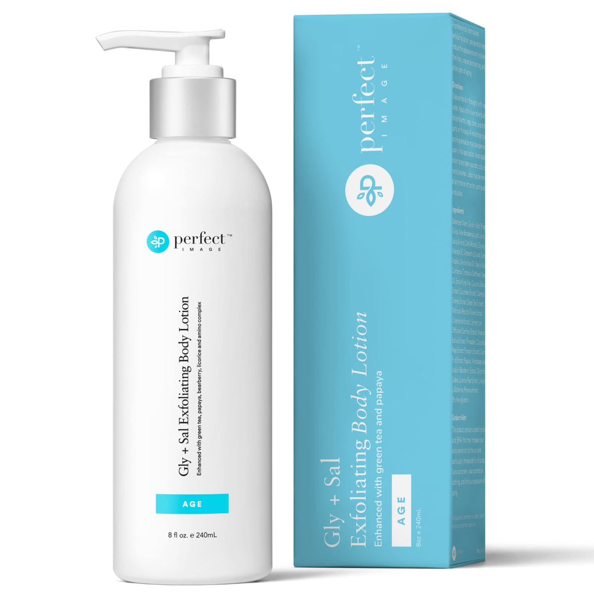 Perfect Image Gly + Sal Exfoliating Body Lotion bottle front; may smooth skin texture.