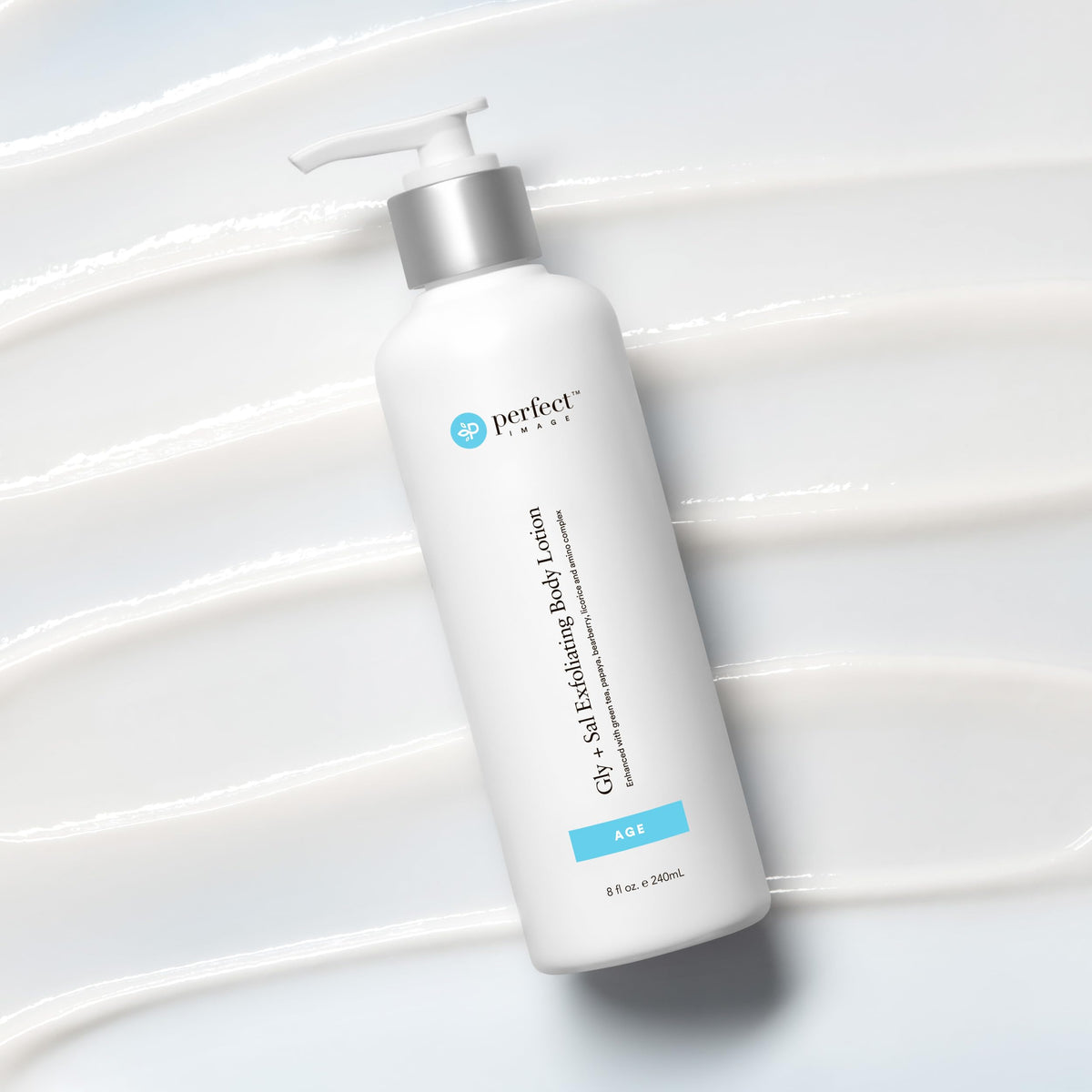 Perfect Image Gly + Sal Exfoliating Lotion label closeup; dual acid blend highlighted.