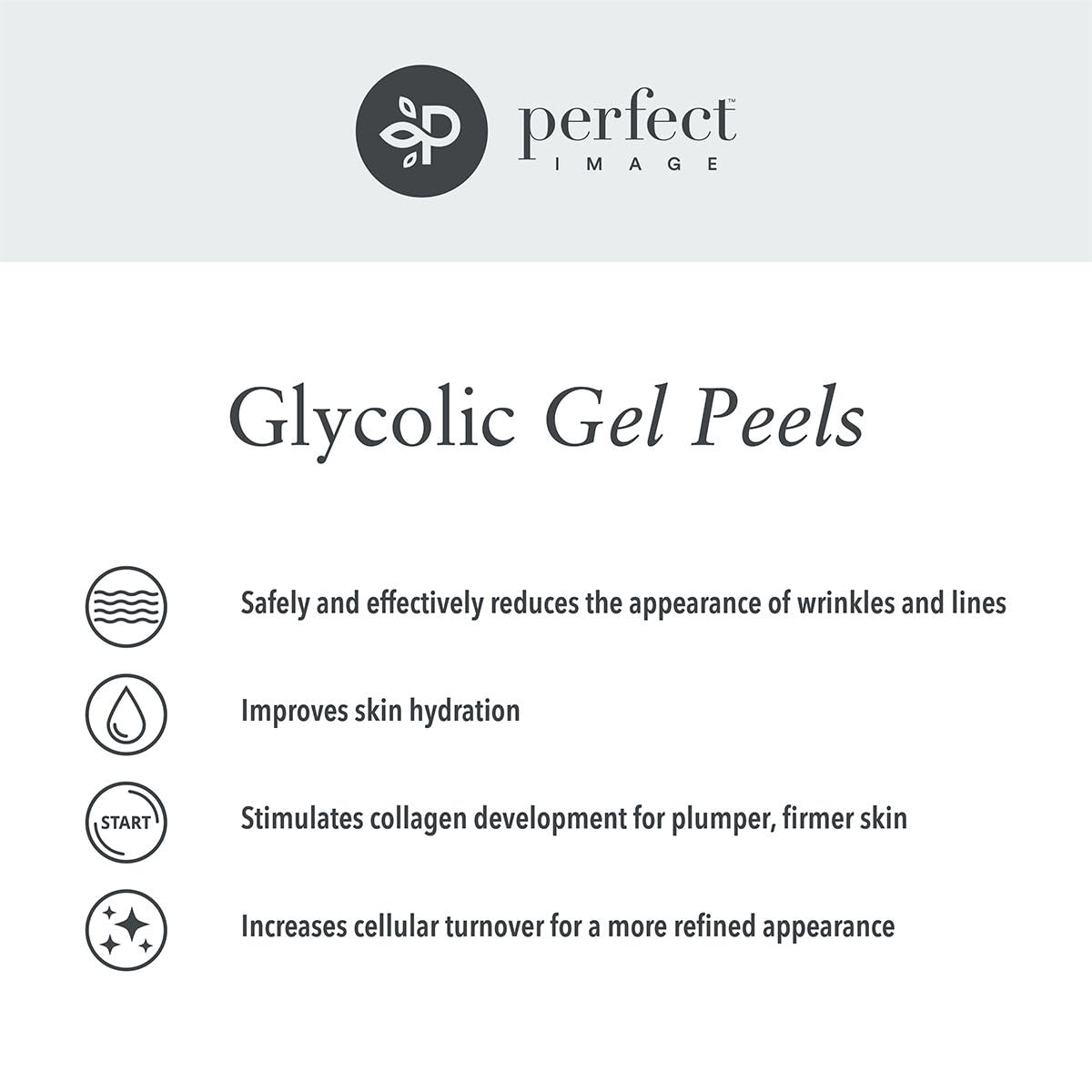 Perfect Image Glycolic Gel Peel before-after concept suggesting clarity