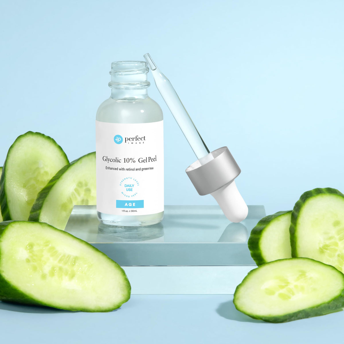 Perfect Image Glycolic Gel Peel demonstrating a smoothing effect on skin