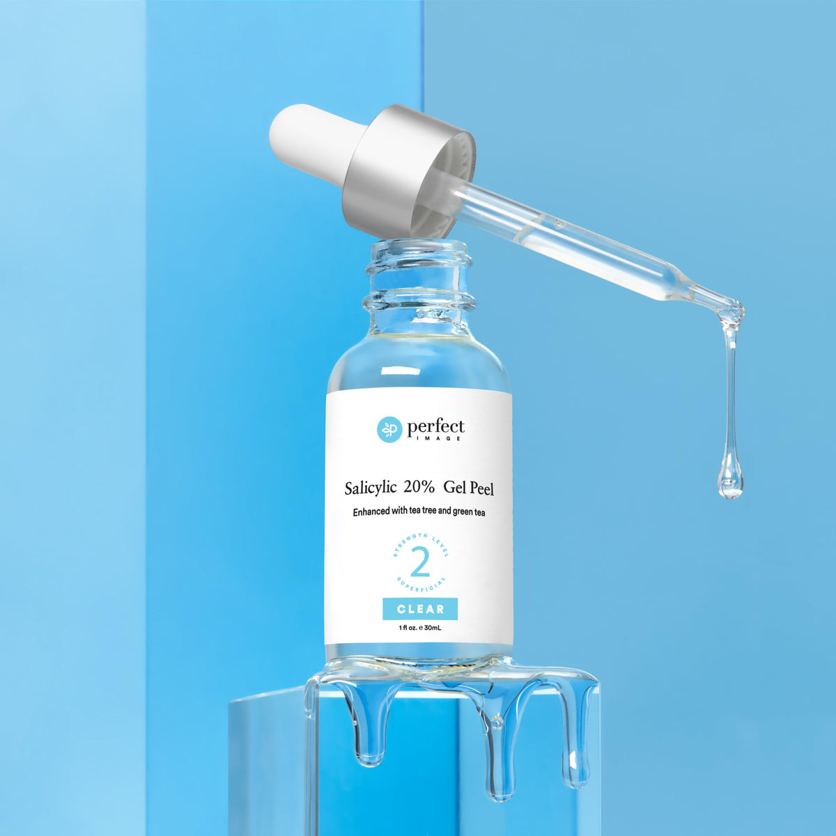 Perfect Image Salicylic Gel Peel gel texture swirls on skin.