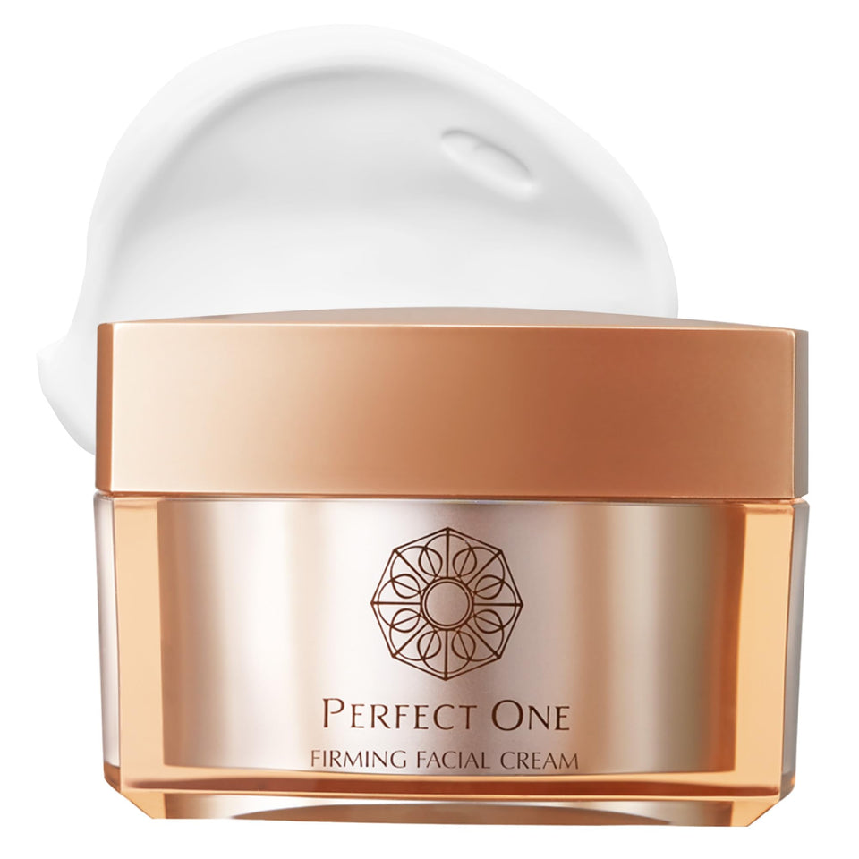 Perfect One firming cream bottle close-up highlighting hydration for radiant skin.