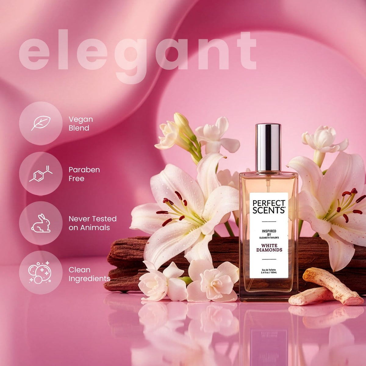 Perfect Scents fragrance notes Casablanca lily close-up, suggesting a refined floral mood for evening wear.
