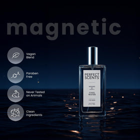 Perfect Scents bottle closeup highlighting premium ingredients and longevity.