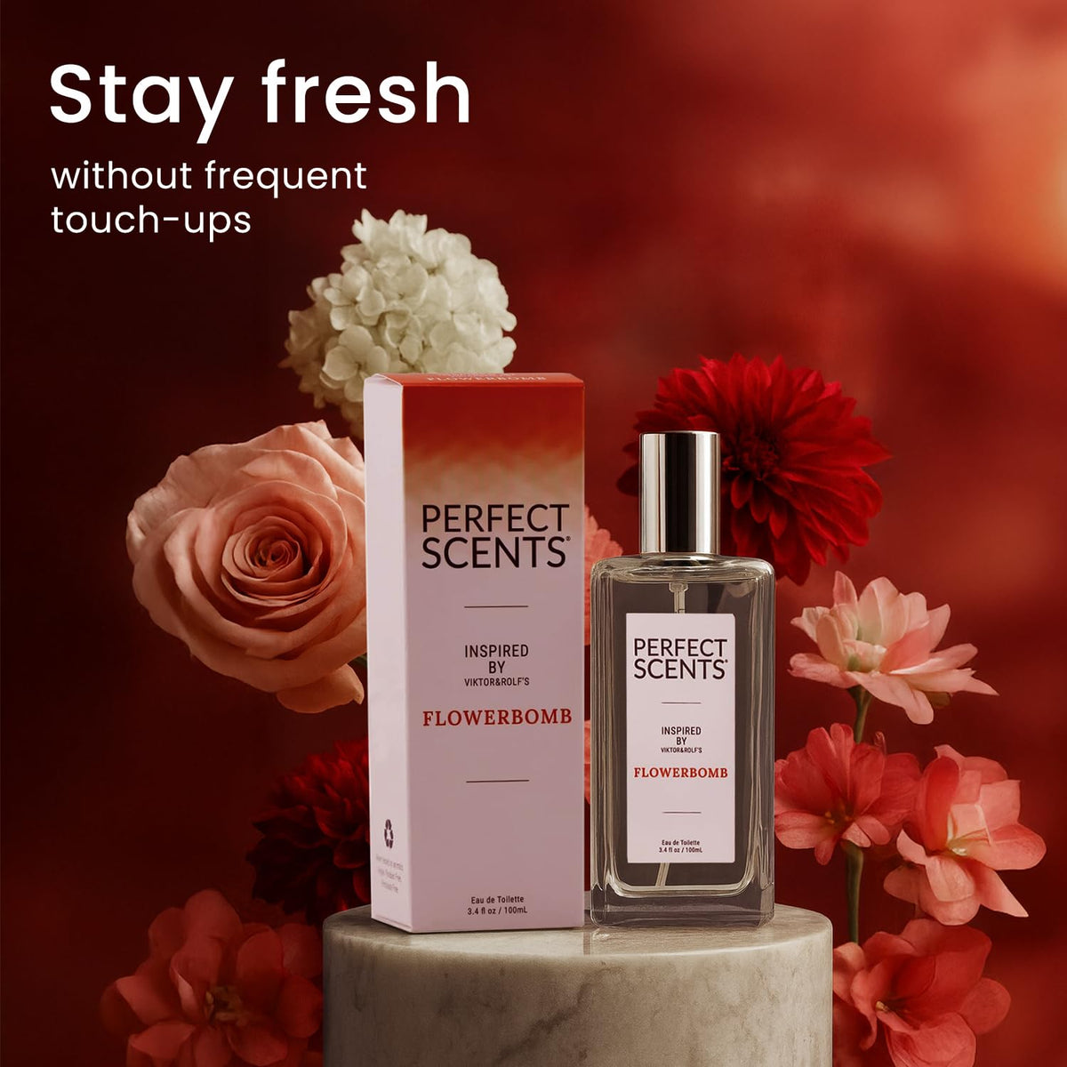 Perfect Scents display-stand arrangement shows a stylish vanity presence.