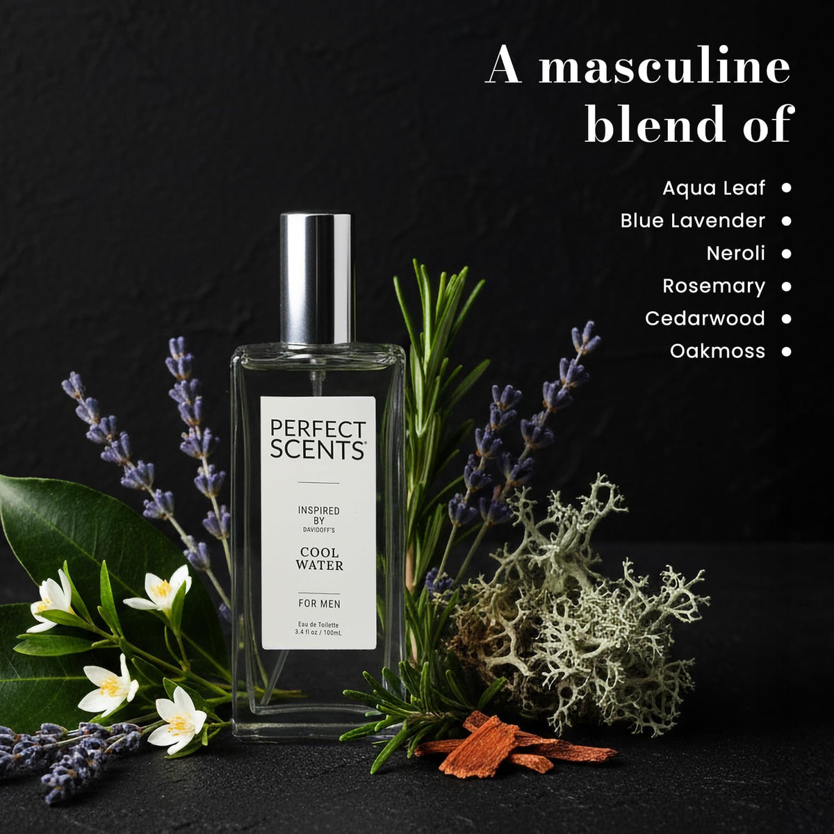 Perfect Scents notes neroli rosemary blend suits day and evening wear.