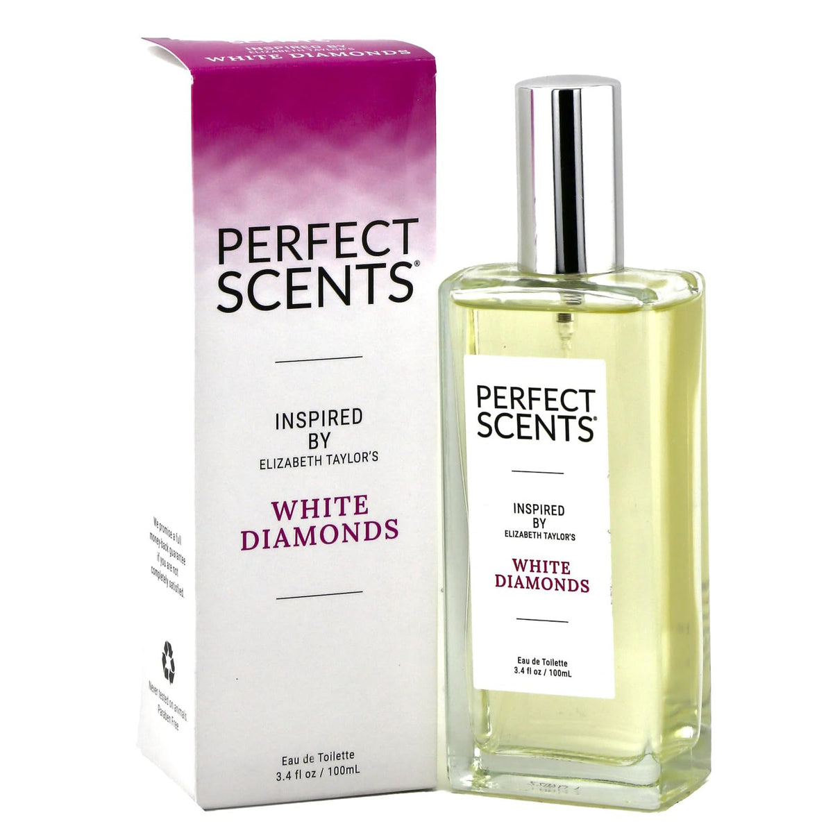 Perfect Scents inspired White Diamonds bottle pour, a luminous floral blend for daily elegance.