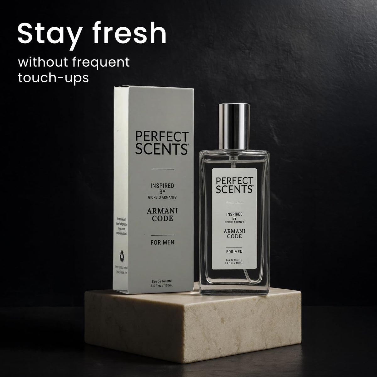 Perfect Scents 3.4 oz EDT packaging supports portable, on-the-go fragrance.