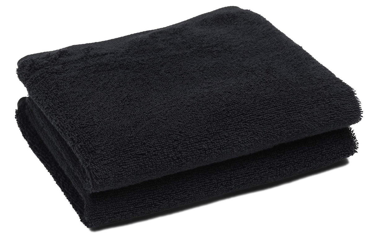 PERFEHAIR black salon towel 2-pack close-up, soft weave and absorbent performance.