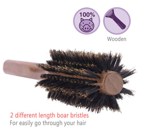 PERFEHAIR boar bristle round brush 2in in-use smoothing hair.