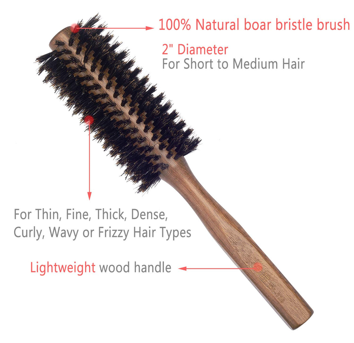 PERFEHAIR boar bristle round brush in use creating volume.