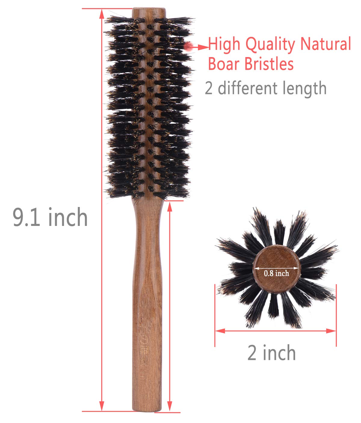 PERFEHAIR boar bristle round brush wood handle in use for styling.