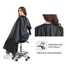 PERFEHAIR color cape draped on model demonstrates full-body coverage during color and highlight sessions.