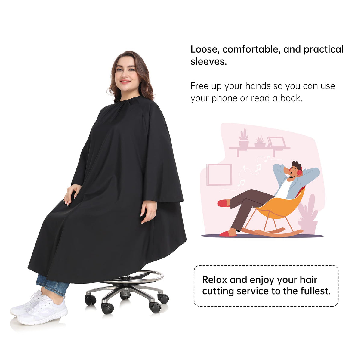 PERFEHAIR cape with adjustable snaps at the neck for a secure fit