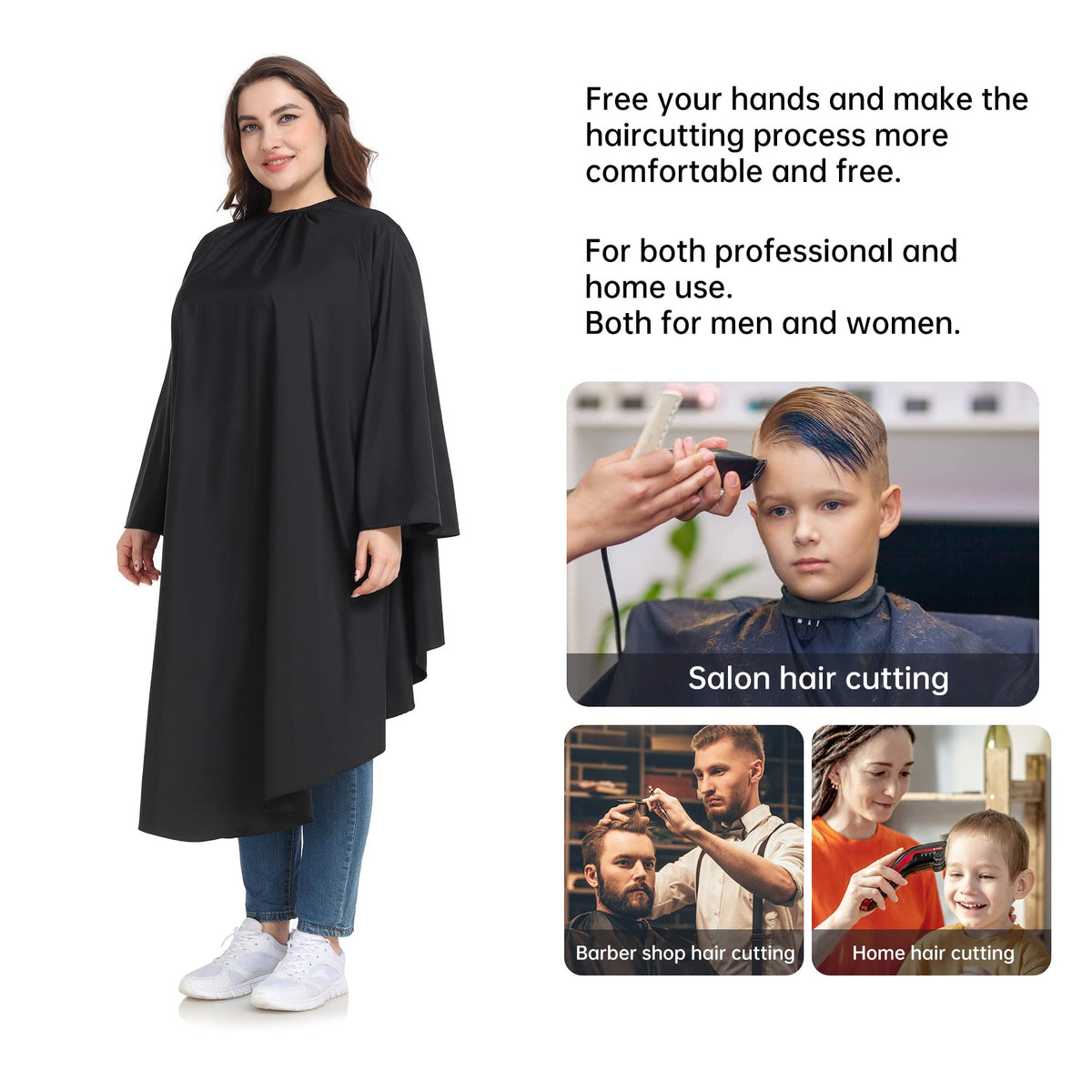 PERFEHAIR cape in use during a haircut, protecting clothing and skin