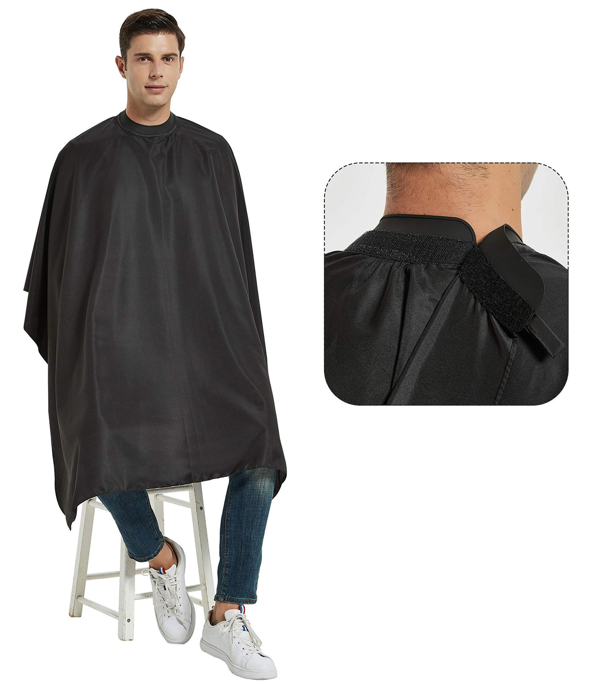 PERFEHAIR salon cape with soft silicone neck collar for clean, stain-free neck area.