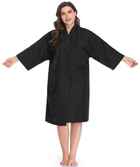 PERFEHAIR Salon Robes Smock Black fabric closeup reveals soft polyester with anti-static finish.