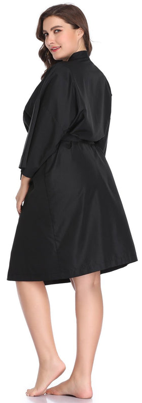 PERFEHAIR Salon Robes Smock Black waist tie demonstrates adjustable fit for secure wear.