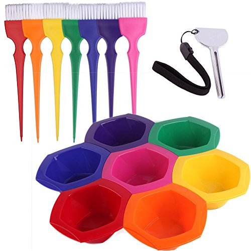 PERFEHAIR rainbow dye mixing bowls and brushes for precise at-home color experiments.