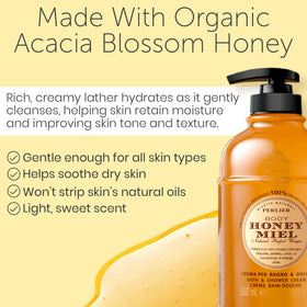 Creamy lather from Perlier Honey Bath Cream forming a rich foam