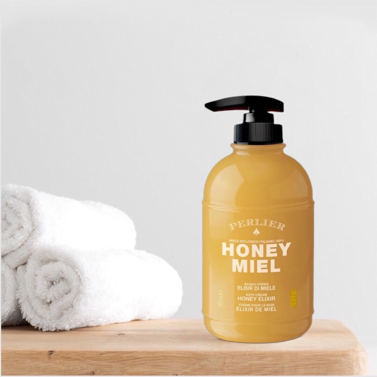 Massage application of Perlier Honey Miel supports a soothing routine.