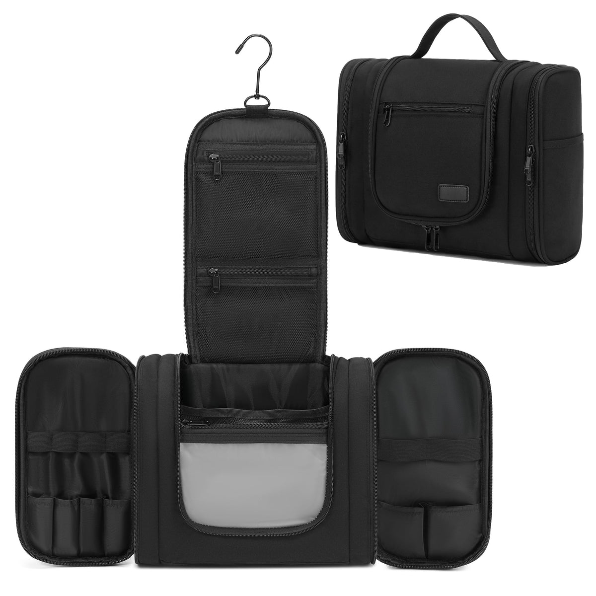 Perlvin Alinne hanging toiletry bag with metal hook for easy access.
