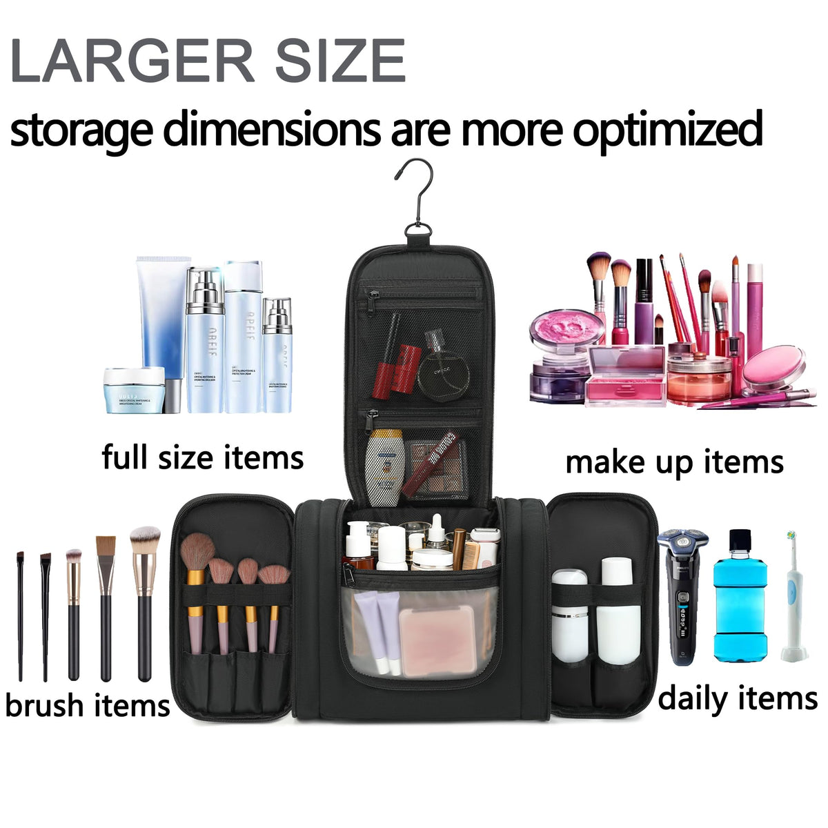 Perlvin Alinne mesh pockets keep cosmetics organized and visible.